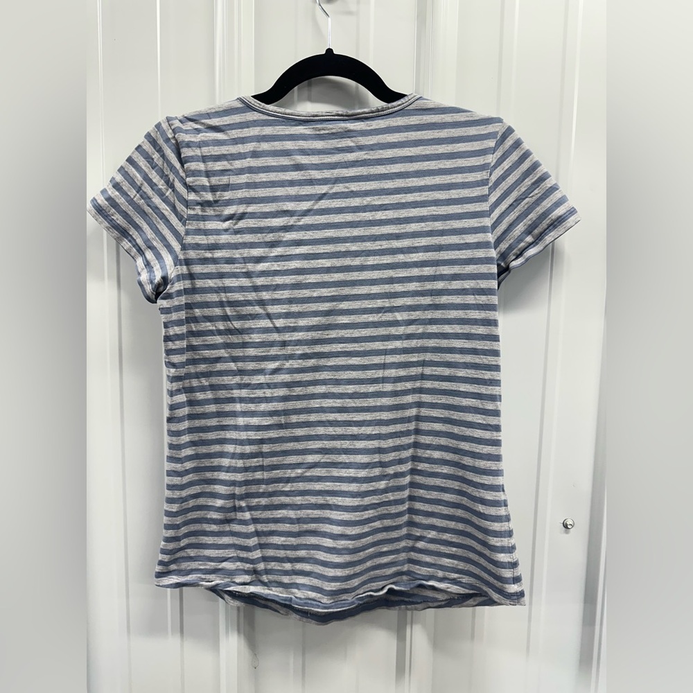 Toad&Co Marley Blue and Gray Striped V-Neck Tee - Picture 4 of 5
